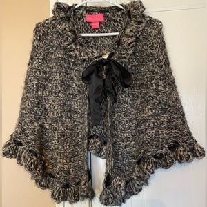 Vintage Betsey Johnson Sweater Cape. Colors are grays, black & metallic. OS
